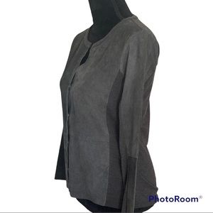 Ecru Army Green Suede and Rayon Snap Front Jacket